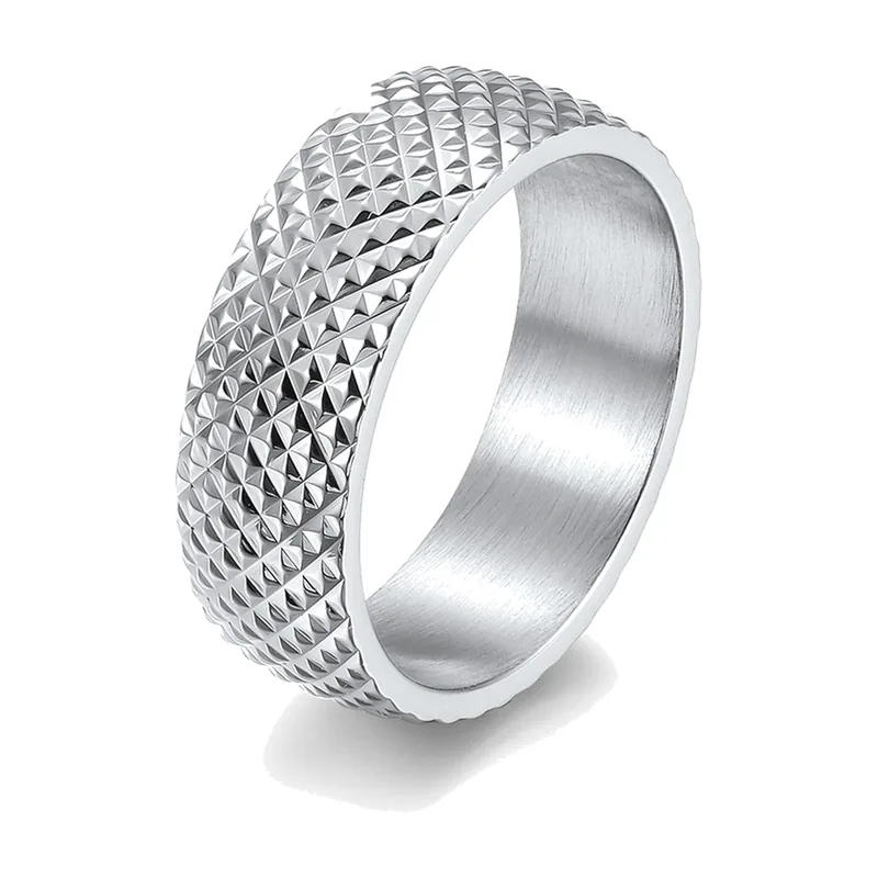 Bague à Facettes Géométriques, Acier Inoxydable