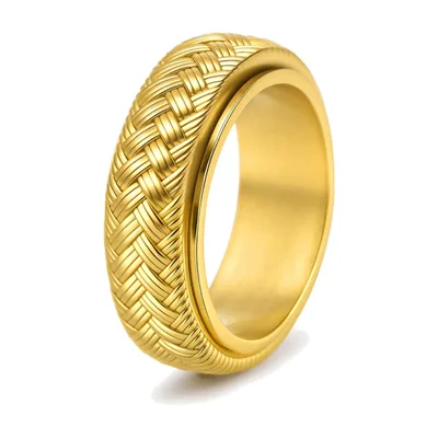 Anillo Spinner Trenzado de Acero Inoxidable, Color Oro