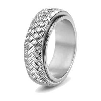 Anillo Spinner Trenzado, Acero Inoxidable