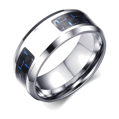 Herrenring mit Schild- und Kreuzmotiv und Carbon-Inlay, Edelstahl
