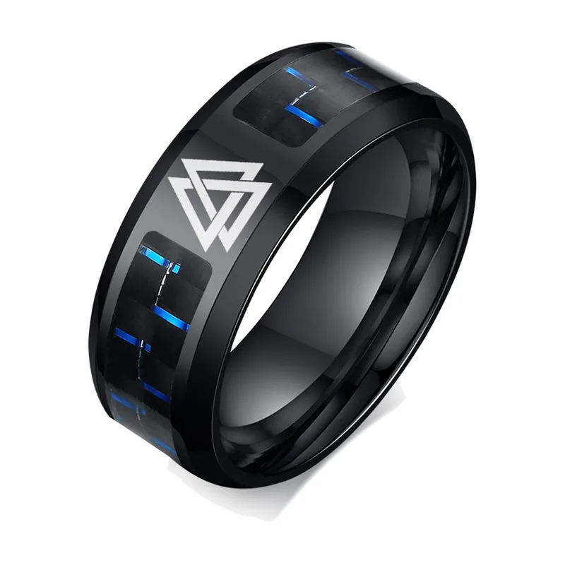 Drachen und Wolf Ring mit Carbon-Optik, Edelstahl