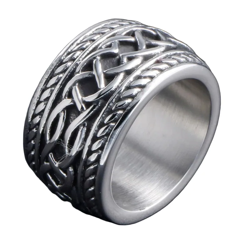 Celtic Knot Band Ring, Vintage Interlocking Pattern, Stainless Steel