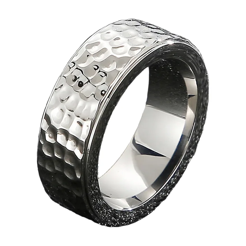 Bague à effet martelé, acier inoxydable 316L poli