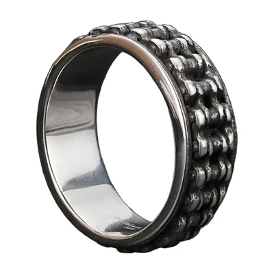 Herrenring mit Blockstruktur und Antik-Finish, Edelstahl