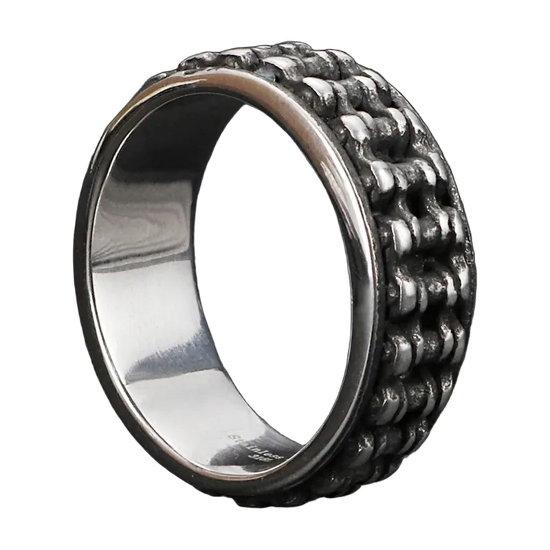 Herrenring mit Blockstruktur und Antik-Finish, Edelstahl