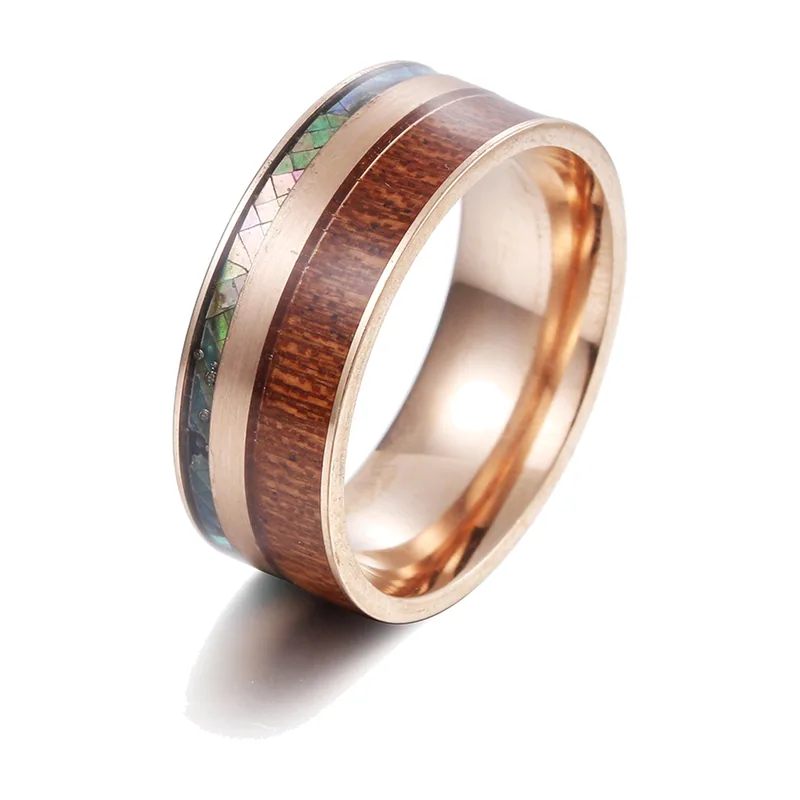 Bague avec Bois de Koa Hawaïen et Nacre d'Ormeau, Acier Inoxydable