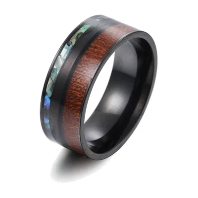 Herren Ring mit Koa-Holz und Abalone-Muschel, Edelstahl