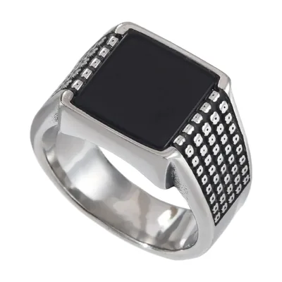 Anello Sigillo Quadrato con Pietra Onice, Acciaio Inossidabile