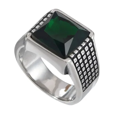 Anello Sigillo Quadrato con Pietra Onice Verde, Acciaio Inossidabile