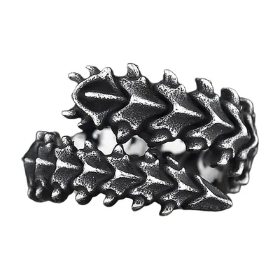 Spine Motif Open Ring with Antique Finish, 316L Stainless Steel