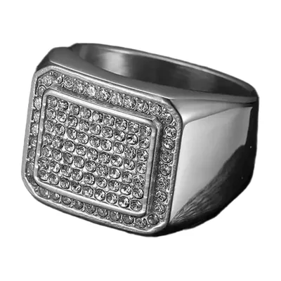 Square Signet Ring with Clear Cubic Zirconia, Stainless Steel