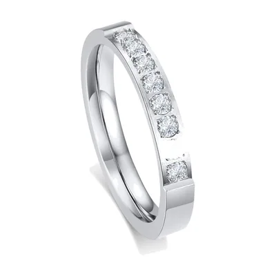 Band Ring with Clear Cubic Zirconia, 316L Stainless Steel