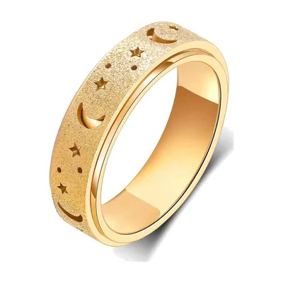 Celestial Moon and Star Spinner Ring, 316L Stainless Steel
