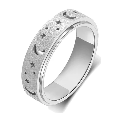 Celestial Moon and Star Spinner Ring, 316L Stainless Steel