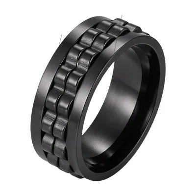 Anello Spinner con Dettaglio a Catena, Acciaio Inossidabile