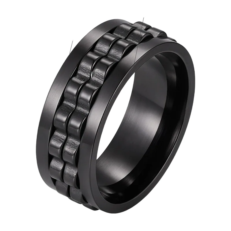 Rotating Spinner Ring with Chain Link Detail, Stainless Steel