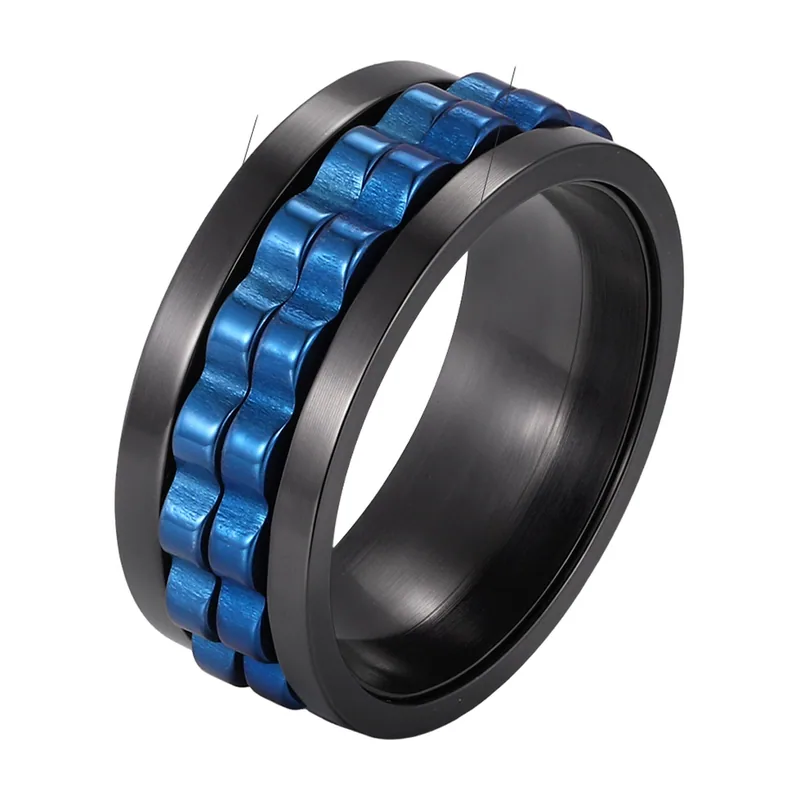 Spinner-Ring mit blauer Ketten-Optik, Edelstahl