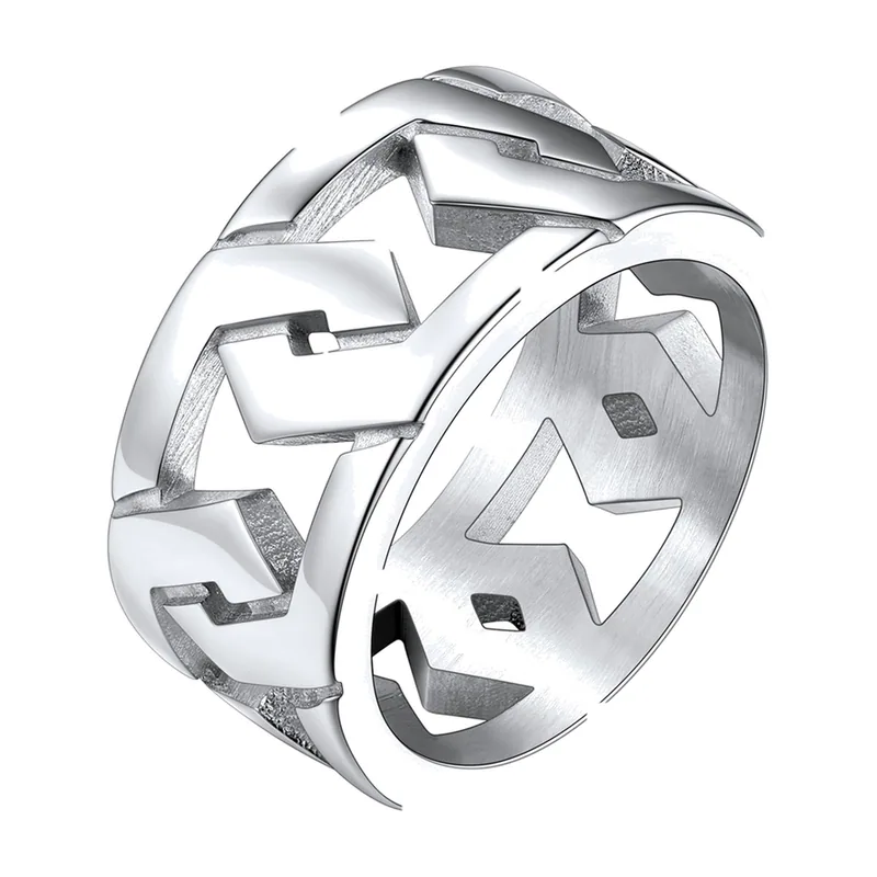 Herrenring mit hexagonalem Kettenmuster, Edelstahl