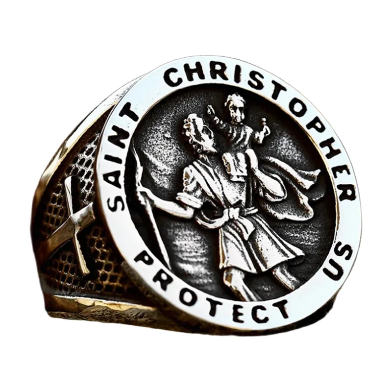 Chevalier Saint Christophe Bague Signet, Acier Inoxydable