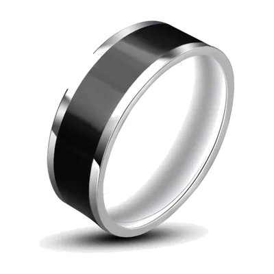 Anillo de Banda con Incrustación de Esmalte Negro, Acero Inoxidable