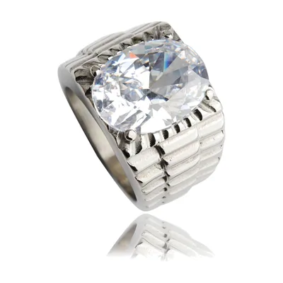 Anello Siginetto con Zircone Ovale, Acciaio Inossidabile