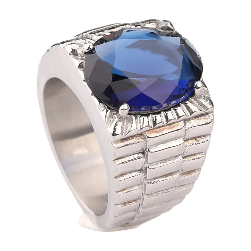 Anillo Sello con Zirconia Azul, Acero Inoxidable