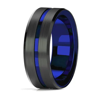Anillo con Incrustación Azul, Acero Inoxidable 316L Cepillado