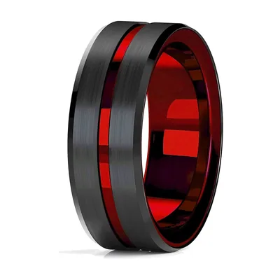 Anillo con Incrustación de Corazón Rojo, Acero Inoxidable