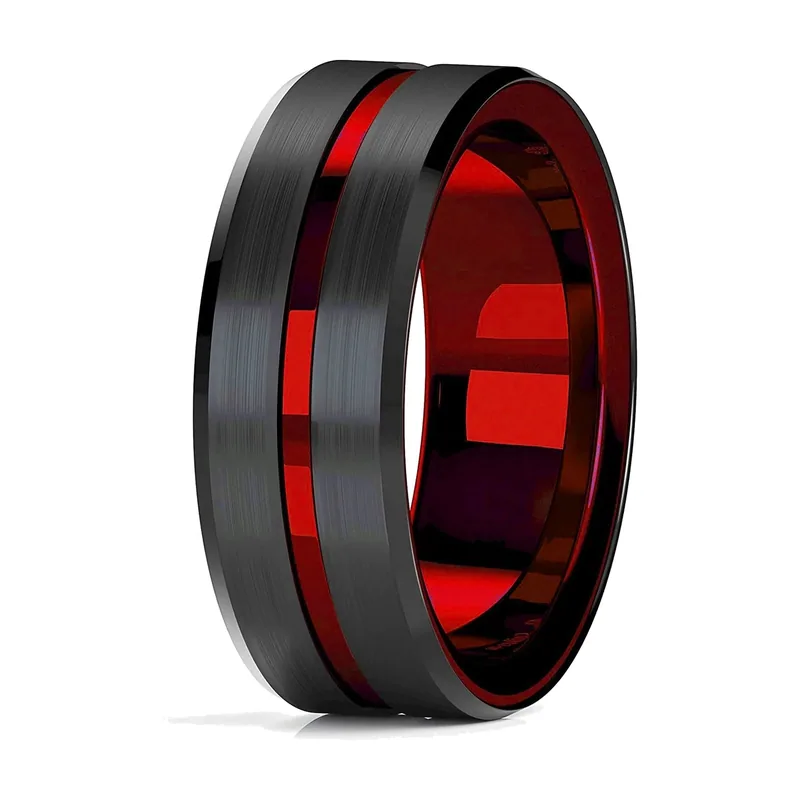 Herren Ring mit rotem Herz-Inlay, Edelstahl