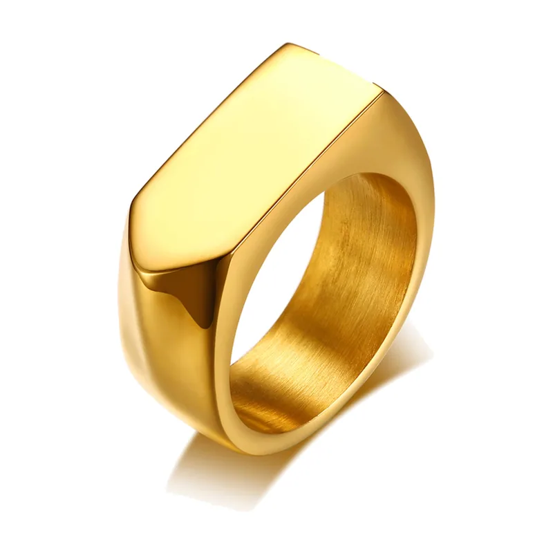 Bague Chevalière Carrée à Face Plate, Acier Inoxydable