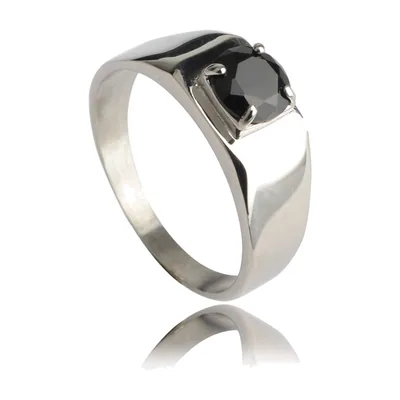 Square Signet Ring with Black Cubic Zirconia, Stainless Steel