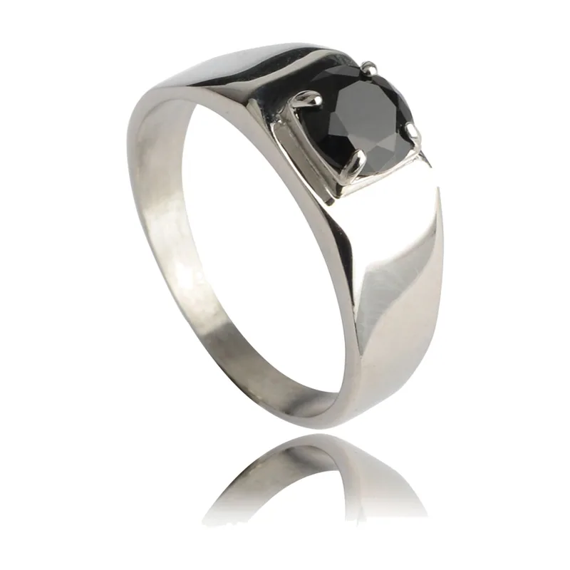 Chevalière Carrée avec Zirconia Noir, Acier Inoxydable