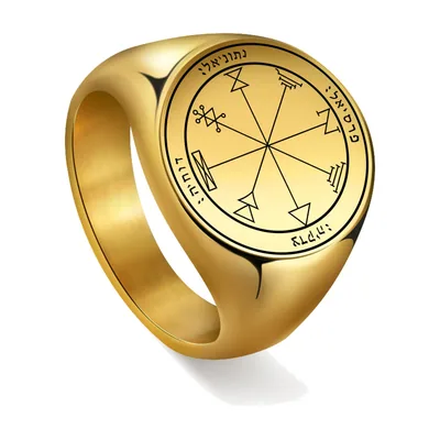 Anillo de Sello con Símbolos Ocultistas, Acero Inoxidable