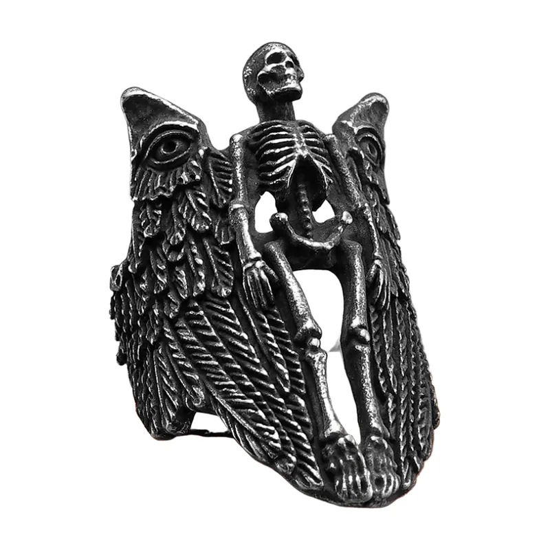 Anello Angelo Scheletro con Ali, Acciaio Inossidabile 316L