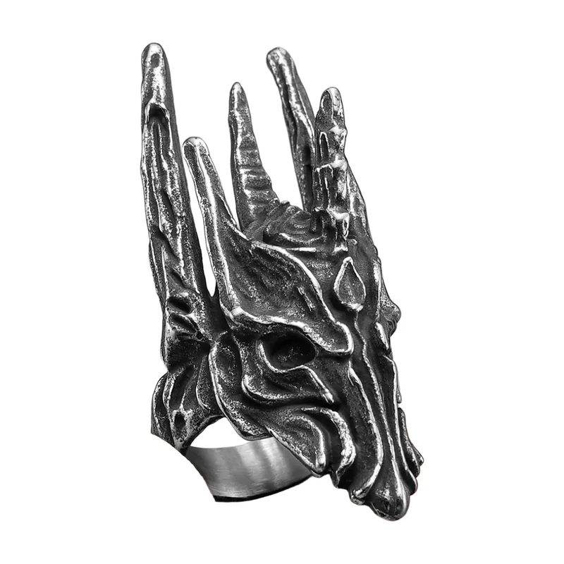 Totenkopf Statement-Ring mit Antik-Finish, 316L Edelstahl