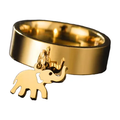 Bague avec Charme Éléphant, Acier Inoxydable 316L