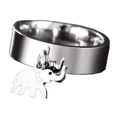 Anillo Statement con Colgante de Elefante, Acero Inoxidable