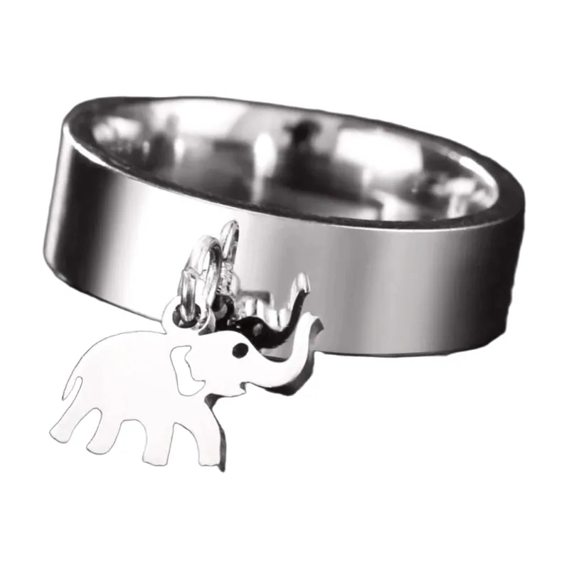 Elephant Charm Statement Ring, 316L Stainless Steel