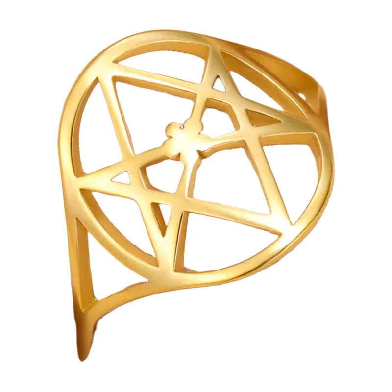 Pentagramm-Ring mit heiliger Geometrie, Edelstahl