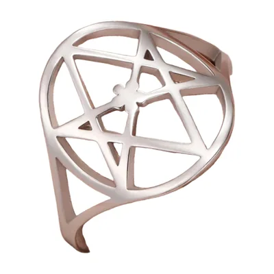 Bague Pentagramme avec Géométrie Sacrée, Acier Inoxydable