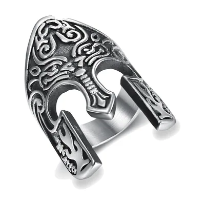 Bague Spartan avec Masque de Guerrier, Acier Inoxydable 316L