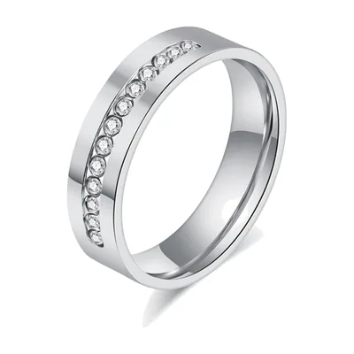 Anillo Banda con Circonitas Transparentes, Acero Inoxidable