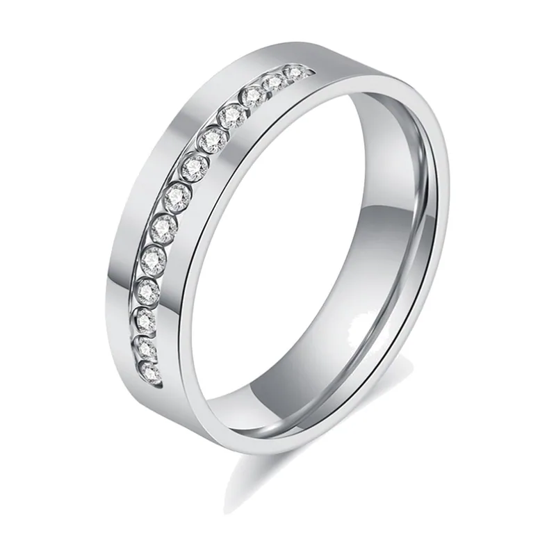 Anillo Banda con Circonitas Transparentes, Acero Inoxidable