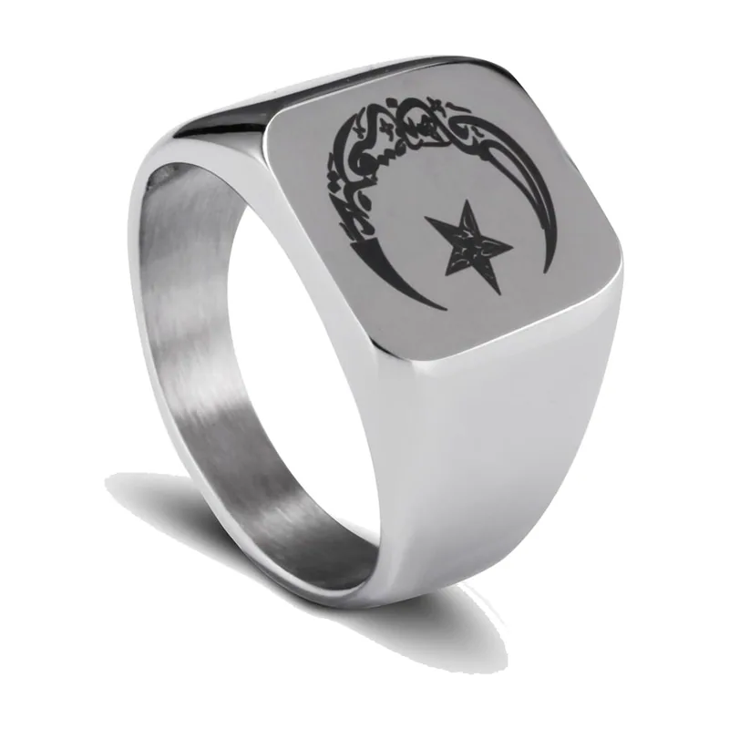 Herren Siegelring mit Mond und Stern, Edelstahl