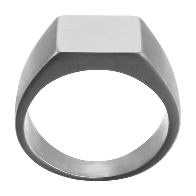 Square Signet Ring, Polished Stainless Steel
