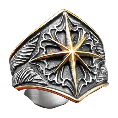 Octagram Star Signet Ring, 316L Stainless Steel