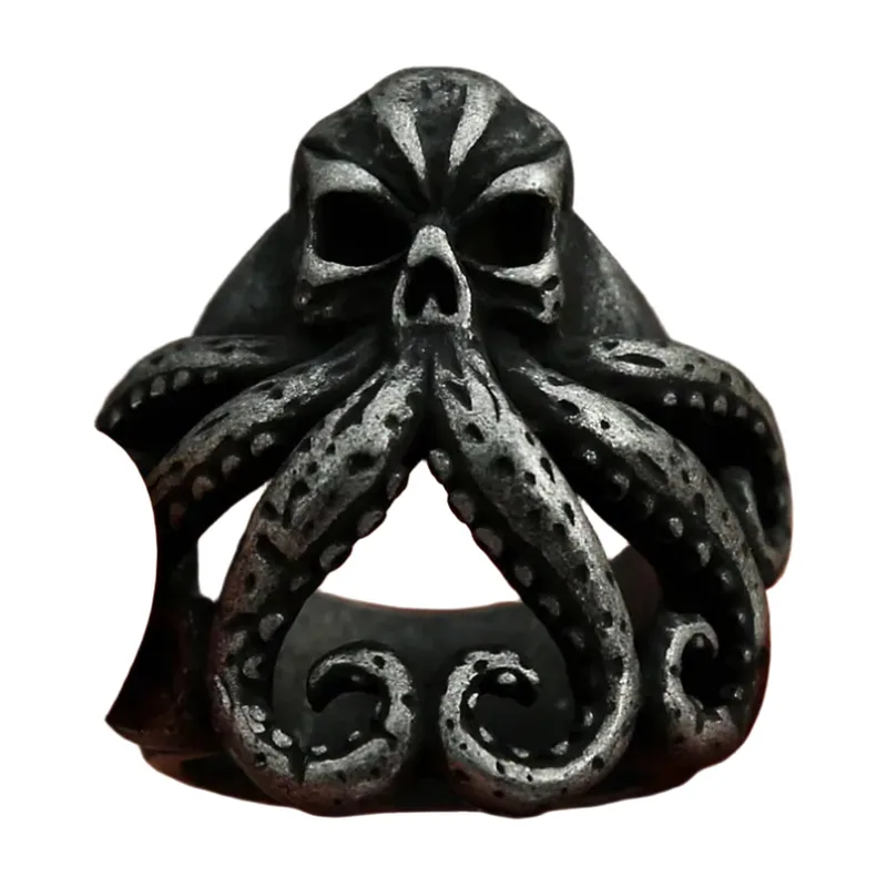 Anello Kraken con Teschio e Polpo in Acciaio Inossidabile