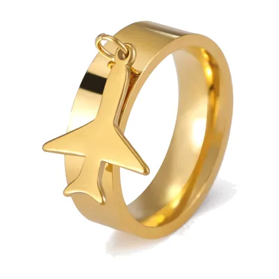 Anillo con colgante de avión, acero inoxidable 316L