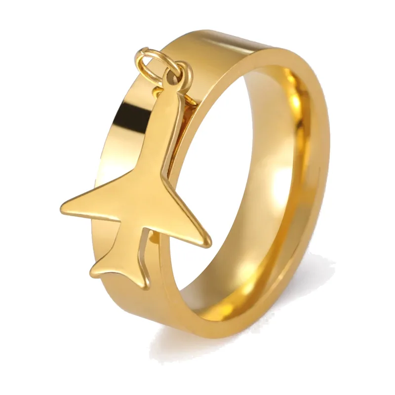 Airplane Charm Ring, 316L Stainless Steel