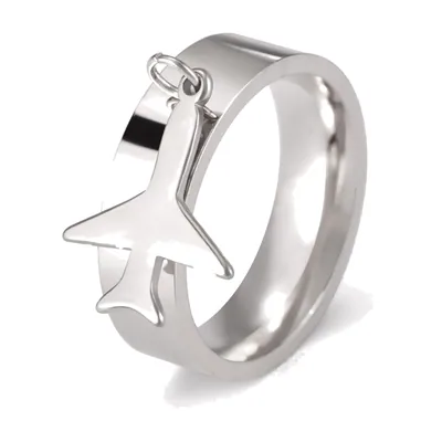 Anillo con colgante de avión, acero inoxidable 316L